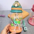 KIRATIVEYOU Water Bottle For Kids With Strap, Sipper Bottle For Kids, Cute Whale Fish, Anti-Spill, Soft Silicone Straw BPA Free Cartoon Design One Touch Open Water Bottle For School (550ml) (Green). 