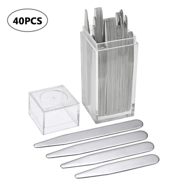 Goglor 40PCS Premium Stainless Steel Metal Collar Stays for Men,4 Size in Clear Plastic Box(Without Magnet)