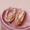 New Luxury Zircon Clip Earrings 585 Rose Gold Glossy Hollow Wave Texture Elegant Zircon Earrings Fine Wedding Earrings Jewelry. 