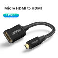 (NEW) Micro HDMI to HDMI Adapter, Micro HDMI to HDMI Nylon Braided Cable 25cm Male to Female Supports 1080P 4K/3D, Compatible for GoPro Hero 7 Raspberry Pi 4 Sony A6000 Camera Nikon B500.