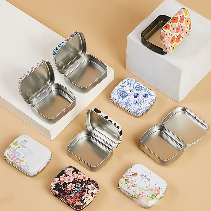 Mini Tin Box With Lid Portable Colorful Sealed Jar Rectangular Tinplate Cases