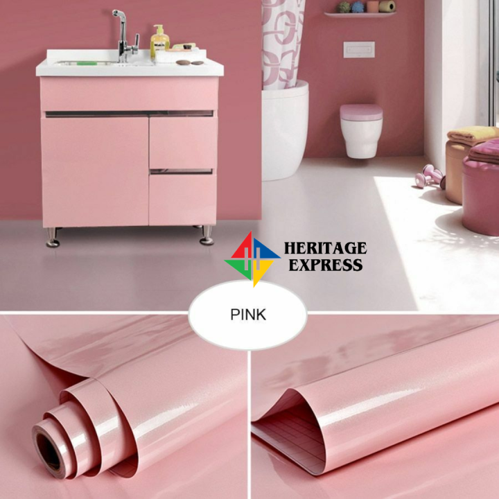 Self-adhesive Wallpaper Waterproof Pvc With Glue Plain Wall Stickers Solid Color Renovation Background Sticker For Home Bedroom Living Room Pink Color (60x150CM)