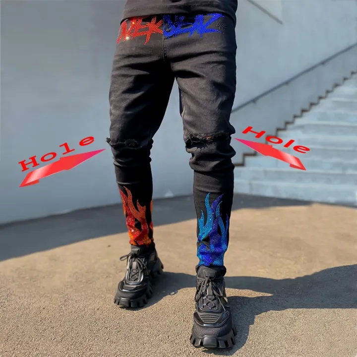2023%20Men's%20Ripped%20Hot%20Drill%20Jeans%20Skinny%20Jeans%20Black%20Stretch%20Denim%20Pencil%20Pants%20MAN%20Denim%20Street%20Punk%20Slim%20Fit%20Biker%20Trousers%20-%20Image%202