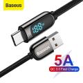 BASEUS Type-C 5A Power Display Fast Charging Data Cable USB. 