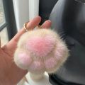 Pendant Keyrings Gift Plush Cute Cat Claw Real Mink Fur Keychain Women Bag Ornaments Small Paw Toy Soft Pom Pom Ball Car Key.