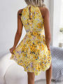 Summer Women Floral Print Short Dress, Bandage Holiday Beach Sundress Casual Halter Short Dresses,Summer Clothes Women 2024 Shapewear. 