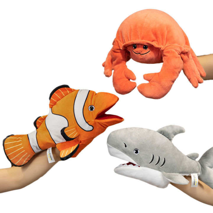 Plush Fish Hand Puppet Stuffed Marine Animals Shark Octopus Puppet Bird Fox Hand Puppet For Kids Adult Pretend Playing Dolls