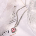 Pink Heart Pendant Necklace for Women Lovers Rhinestione Clavicle Chain Chocker Female Cute Crystal Moonstone Jewlery Gifts.