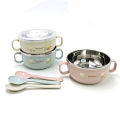 Baby Feeding Bowl with Lids Stainless Steel Insulated Bowl Spoon Set Children Tableware Cartoon Printed Easy To Clean Children Food Bowl. 