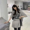 Gray Split T T-shirt Women's Short-Sleeved American Retro Design Niche Chic Top Women's Summer 2023 New half sleeve.