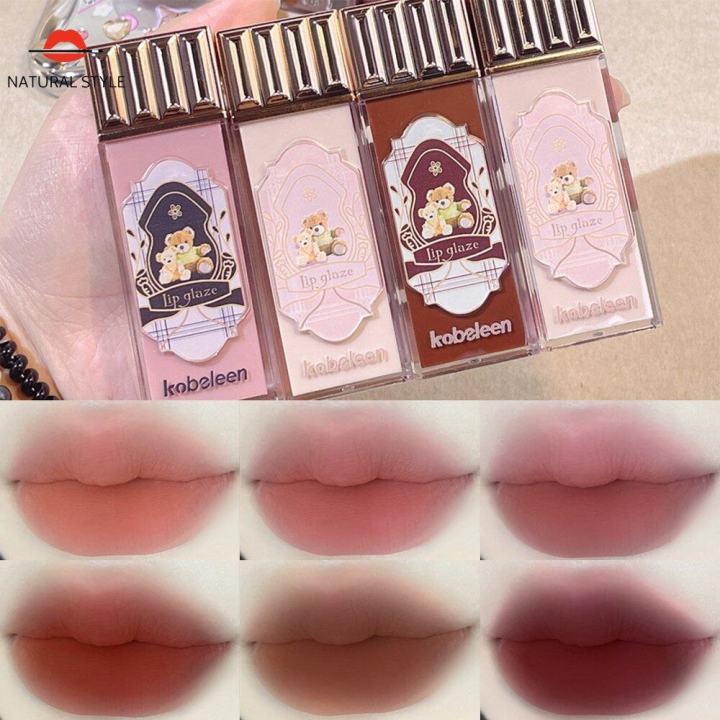 Kobeleen Cloudy Bear Waterproof Long-lasting Lip Mud Lipstick Matte Velvet Non Stick Cup Moisturizing Lip Tint