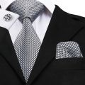Hi-Tie New Clasic Grey Tie for Men Silk Fabric Jacquard Woven Tie Hanky Cufflinks Set for Men Designer Fashion Silk Ties SN-1466.