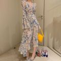 Beach Dress Seaside Holiday Daisy Print Dress2023Spring/Summer French Laziness Tie-Shoulder Floral Long Dress. 