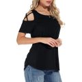 Women Summer Short Sleeve Strappy Cold Shoulder Tee Shirt Tops Blouses Fashion Female Off Shoulder Casual Daily Blouse Crop Top.