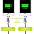 Smart USB Charging Cable, 1M/3.2FT Micro Nylon Braided Syn Auto Disconnect Charger Cord With LED Lighting Indicator For Mobile Phone.