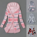 Women Cardigan Hooded Buttons Closure Hooded Plush Lining Sweater Cardigan.