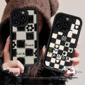 Checkerboard Smiley Face Flower Art Doodle Case Compatible For IPhone 11 7Plus 15 12 13 14 Pro Max XR 8Plus X XS Max 15 6 8 7 6S Plus SE 2020 Couples Angel Eye Soft Cover.