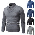 Autumn and Winter New Men's Two Piece Sweater with Fleece and Slim Fit Polo Collar Knitted Bottom Shirt Thickened and Warm. 