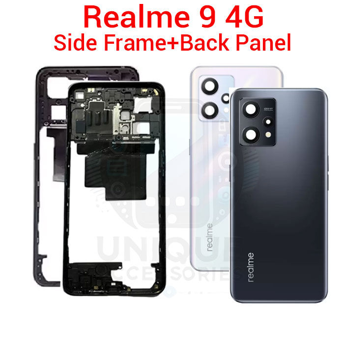 For Realme 9 4G RMX3521 Side Frame + Back Panel Housing + Camera Glass Back shell Replacement Spare Parts