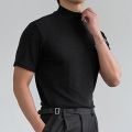 【2023】 New Tight Solid Color T-shirt Casual Streetwear High-neck Short-sleeved Bottoming Shirt S-5XL 2023 Summer. 
