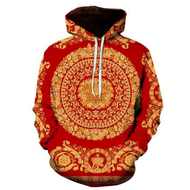 Gold Chain Print Loose Hoodies Street Fashion Hoodie Men Long Sleeve  Harajuku Graphic Hooded Sweatshirts Comfortable Tops Hoody