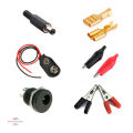 Combo Connector's DC Jack, Alligator clip, 9 Volt Battery Connector and DC Panel Mount Socket, Female Wire Spade Connector.