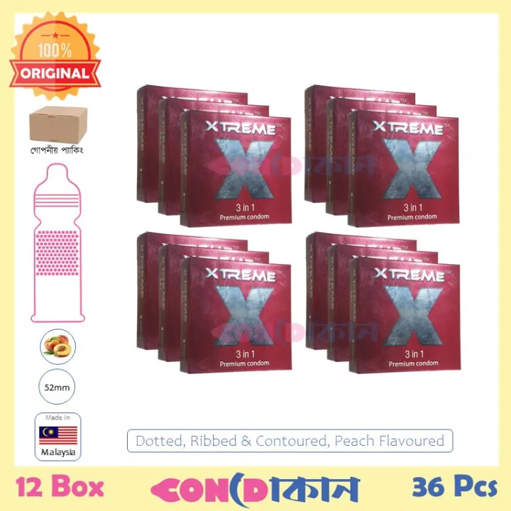Xtreme%203%20in%201%20(%20Dotted,%20Ribbed%20&%20Contured)%20Peach%20Flavoured%20Premium%20Condom%2012%20Box%20(36%20Pcs)%20-%20Image%202