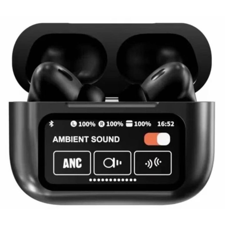 Airpods A9 pro TWS Bluetooth Headphones Wireless Earbuds Touch Screen Display with Earbuds - Black