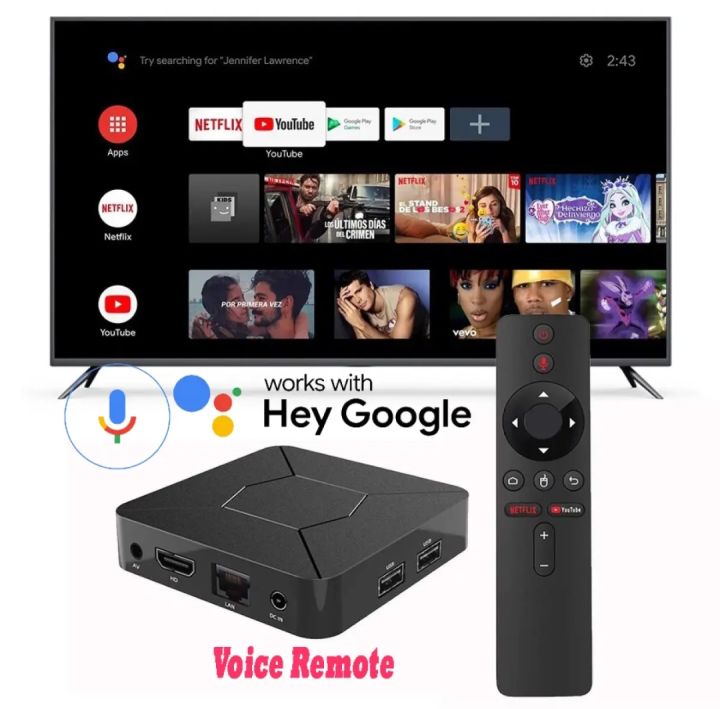 Android tv box 4k - Q5 Android 10 - 2GB ram 8GB Storage WiFi Bluetooth Voice Remote IPTV compatible