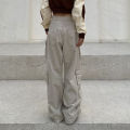 Pocket Solid Color Cargo Pants Women's Y2K Street Retro Loose Wide-Leg Overalls Couple Casual Joker Mopping Jeans Pants Women.