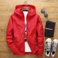 Spring and Autumn Men's Jacket Plus Size Jacket Teen Student Korean Version Thin Top Hooded Windbreaker Jacket Printed Logo.