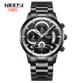 2309 new NiBOSI solid steel band men's watch waterproof coated glass luminous three eyes 6 pin quartz watch. 