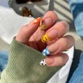 24Ps Almond False Nails Marble Grain Exploding Nail Art Flash Fragments Spicy Girl European and American Ins Press on Nails. 