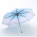 Transparent Flower Design Folding Fashion Umbrella for Women - Compact and Waterproof. 