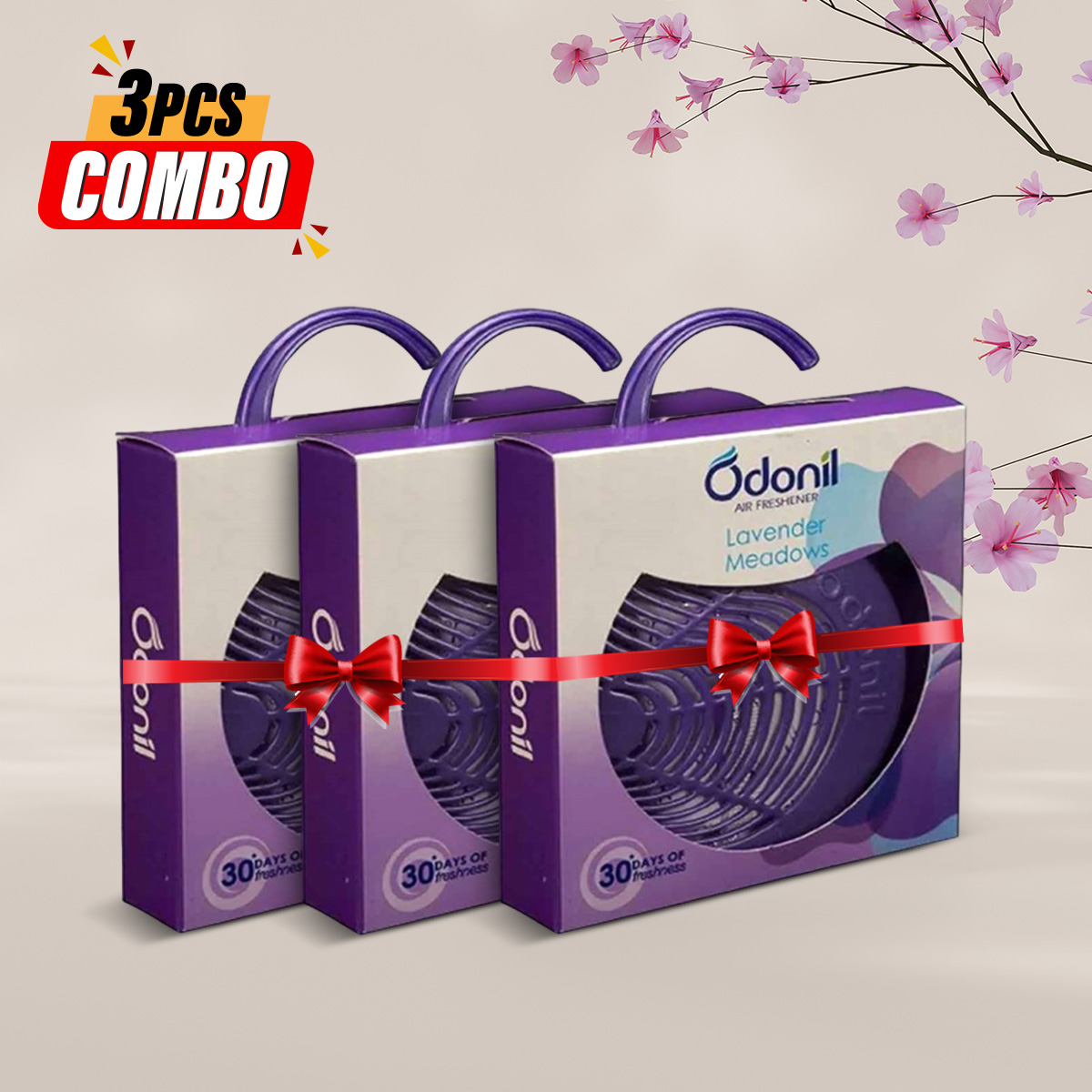 Pack of 3 Odonil Natural Air Freshener Block Lavender Meadows - 48g x 3 Hanger Model