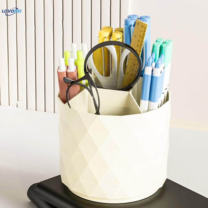 Pencil Pen Holder 360 Degree Rotating Versatile Art Supply Organizer with 5 Compartments for Art