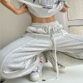 American-Style Gray Women's Summer Straight Loose Wide-Leg Pants Drooping Slimming Sweatpants Beam Foot Shut Luck Hop Jazz Pants. 