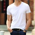 2021 Men's T-shirt Japan Short Sleeve Male Ice Silk Trackless T-shirt V-neck Slim Summer Pure Colors Clothing T Shirts Tops Tee. 