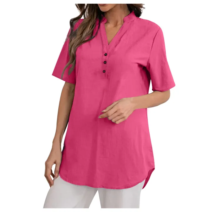 Light%20and%20Airy:%20Solid%20Color%20Short-Sleeved%20V-Neck%20Tops%20for%20Women%20-%20Image%208