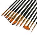 New 12-Piece Black Nylon Artist Brush Set for Watercolor, Acrylic, and Oil Painting - High-Quality Painting Tools.