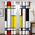 270*240 Cheap Abstract Geometric Black Red Modern Thin Two Windows Curtains for Living Room Bedroom Decor 2 Pieces. 