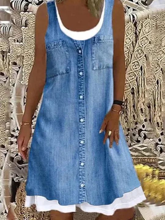 European%20and%20American%20Women's%20Clothing%20Loose%20Fashion%20Digital%20Printing%20Fake%20Two-Piece%20Imitation%20Denim%20Dress%20Female%20-%20Image%202