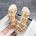 2023 summer women's sandals ladies casual flat shoes simple style Fashion rivet design walking and shopping Large size 41-43. 