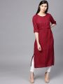 "Maroon Linen Stylish and Fashionable Casual Ready Made Kurti for Women (Tailor Made) - maroon_pocket". 