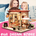 Wooden Toy Miniature Doll House Kit Chocolate Shop DIY LED Light Dollhouse Doll House Kids Gift Toys.