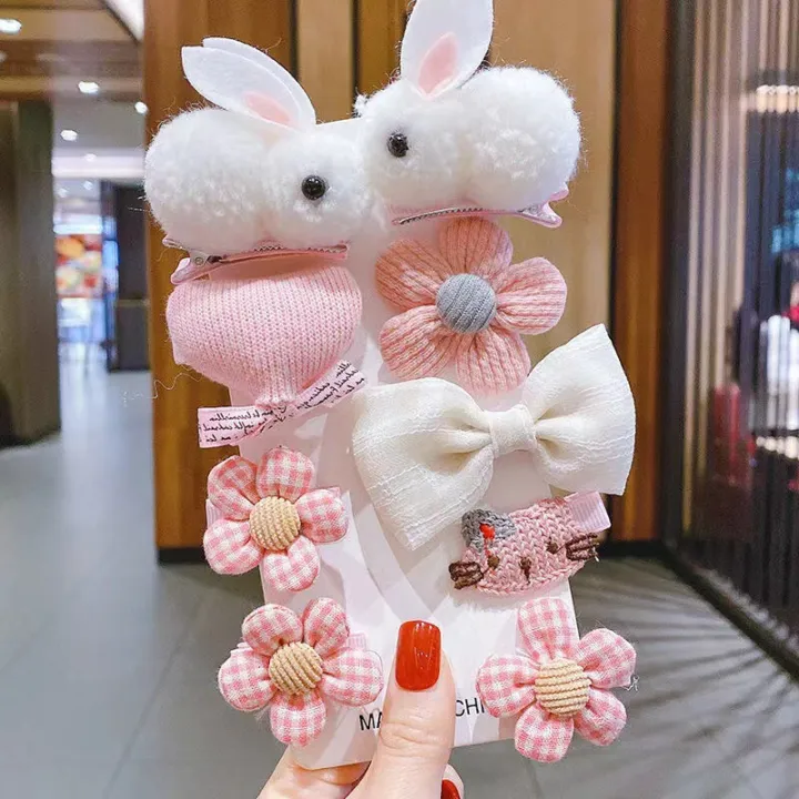 9%20pcs/set%20children%20hair%20accessories%20of%20cartoon%20rabbit%20hairpin%20Korean%20version%20of%20the%20fabric%20flower%20for%20kids%20hairclip%20-%20Image%202