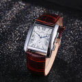 DZG retro business men's watch simple and elegant quartz watch Roman scale three-eye square belt watch. 