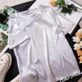 S-6XL Womens Sparkly Shiny Metallic Holographic Round Neck Short Sleeve Casual Loose Top Festival Party Tee Shirt Female Clothes.