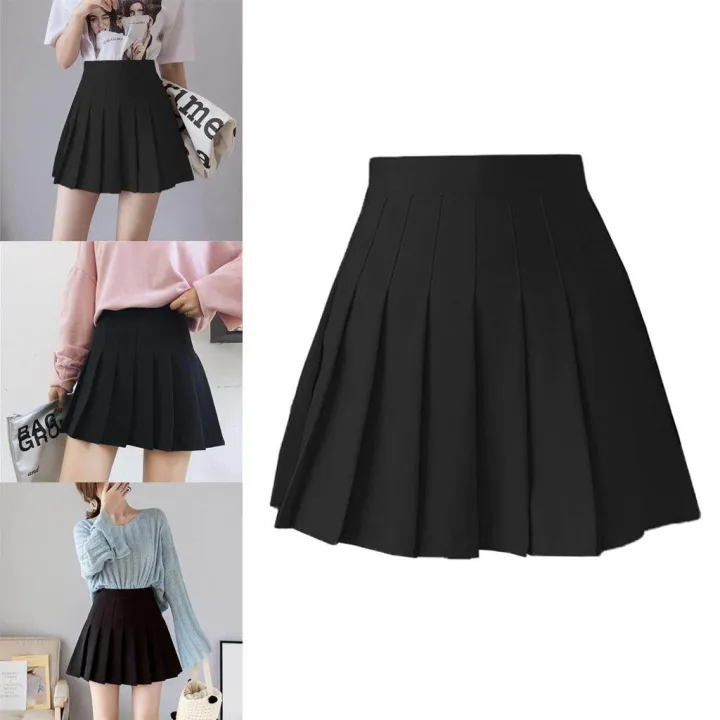Womens%20Mini%20Pleated%20Skirt%20High%20Waisted%20Skater%20Tennis%20Skirts%20Girls%20Cheerleader%20School%20Uniform%20for%20Party,%20Date,%20Anniversary%20-%20Black%20L%20-%20Image%204