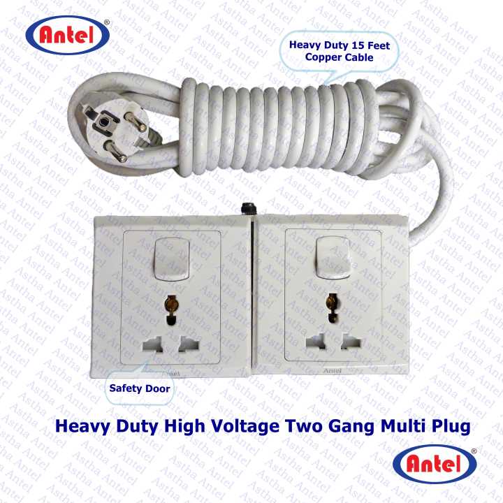 Multi Plug High Voltage Two Gang Extension 3 Pin Socket